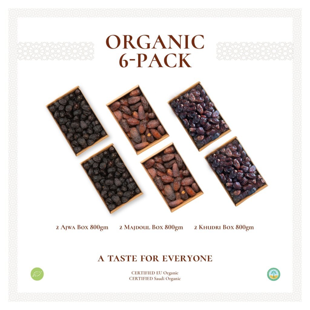 Organic 6-Pack-Mix (Ajwa, Ajwa, Majdoul, Majdoul, Khudri, Khudri)