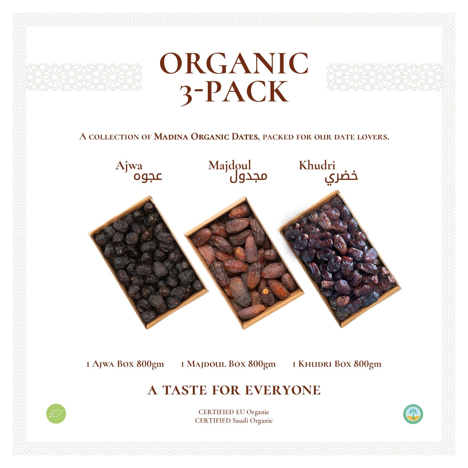 Organic 3 Pack-Madina New Season Grade A (Ajwa, Majdoul, Khudri)