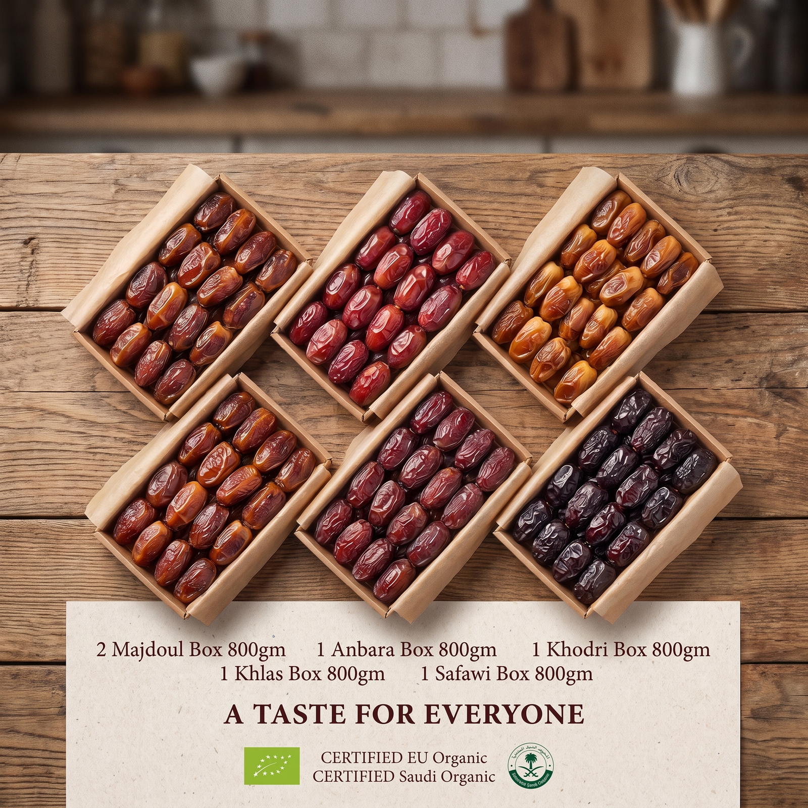 Organic 6-Pack-Mix (Ajwa, Khlas,Majdoul, Anbaral, Khudri)