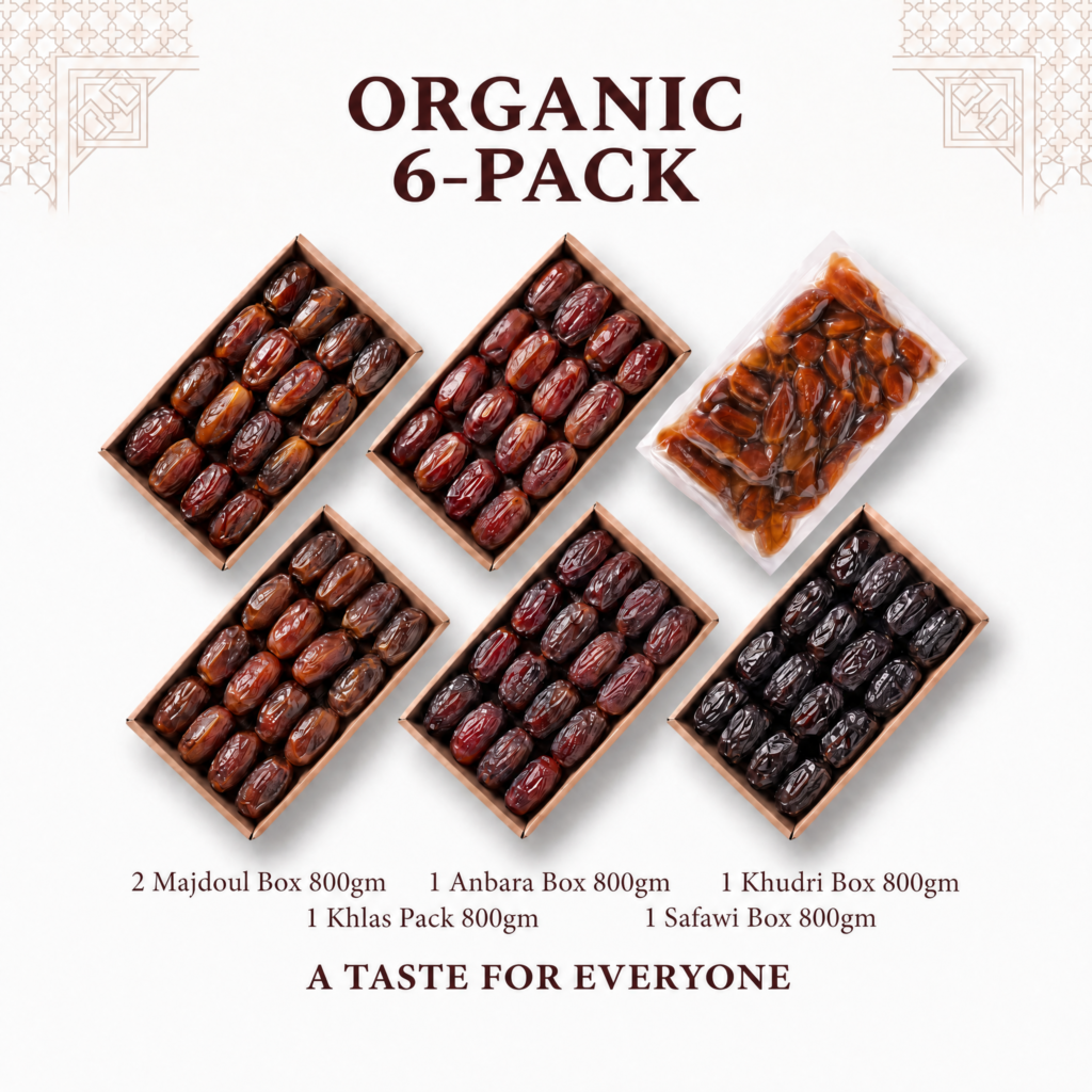 Organic 6-Pack-Mix (Majdoul, Majdoul, Anbara, Khudri, Khalas, Safawi)